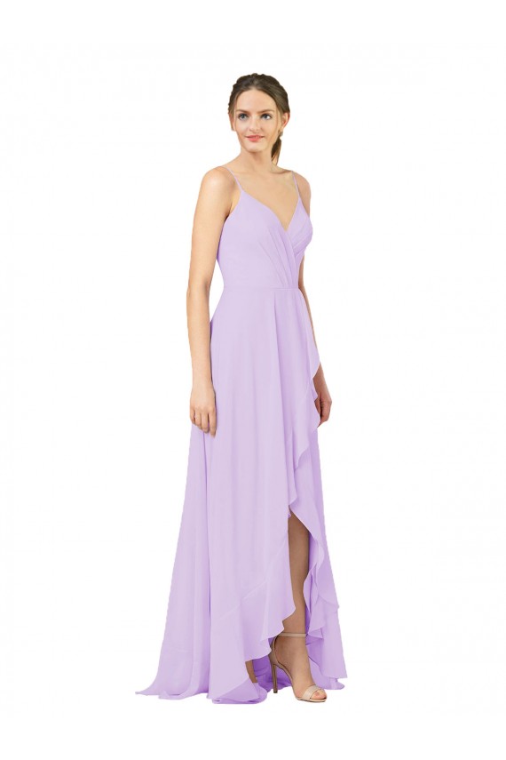 Soft Chiffon Sheath Long Sleeveless Open Back High Low Bridesmaid Dress Sheffield