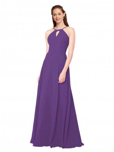 Soft Chiffon Sheath Long Sleeveless Plum Purple Bridesmaid Dress Sheffield