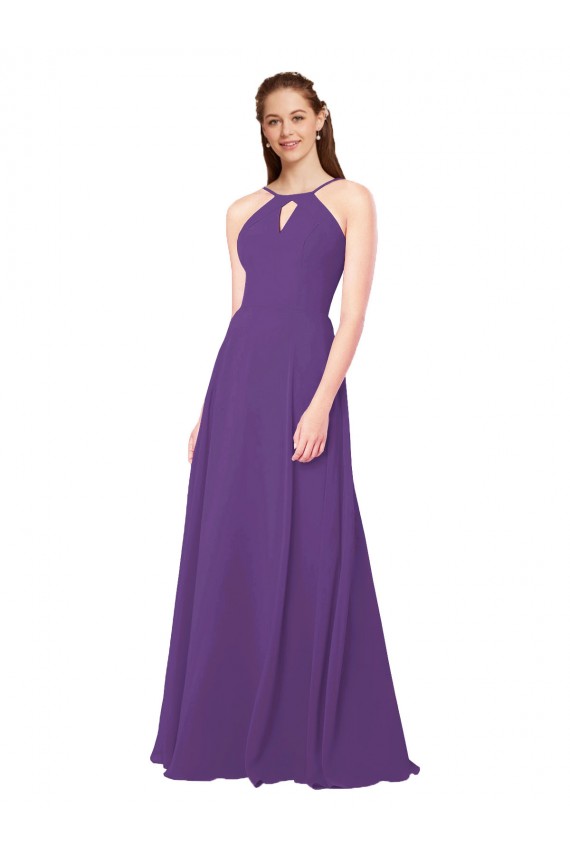 Soft Chiffon Sheath Long Sleeveless Plum Purple Bridesmaid Dress Sheffield