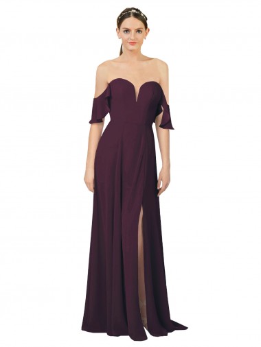 Soft Chiffon Sheath Long Cold Shoulder Formal Dress / Bridesmaid Dress Sheffield