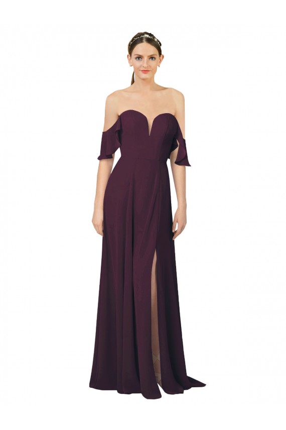 Soft Chiffon Sheath Long Cold Shoulder Formal Dress / Bridesmaid Dress Sheffield