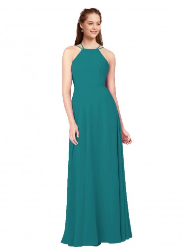 Soft Chiffon Sheath Long Sleeveless Criss Cross Back Bridesmaid Dress Sheffield