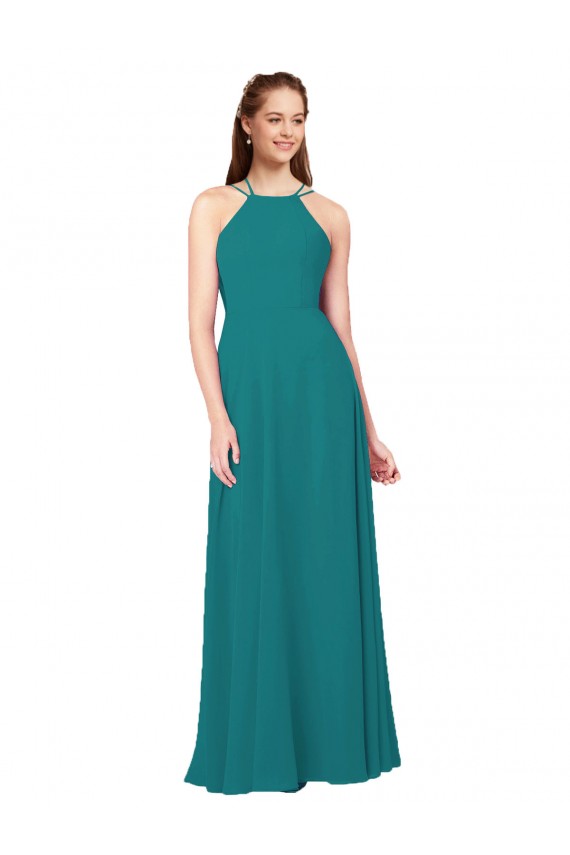Soft Chiffon Sheath Long Sleeveless Criss Cross Back Bridesmaid Dress Sheffield