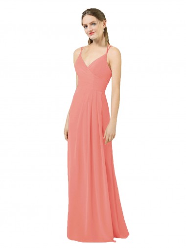 Soft Chiffon Sheath Long Sleeveless V-Neck Keyhole Back Bridesmaid Dresses Sheffield