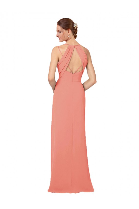Soft Chiffon Sheath Long Sleeveless V-Neck Keyhole Back Bridesmaid Dresses Sheffield