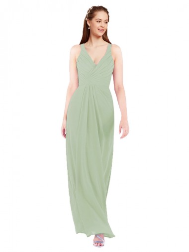 Soft Chiffon Sheath Long Sleeveless Smoke Green Keyhole Back Bridesmaid Dress Sheffield