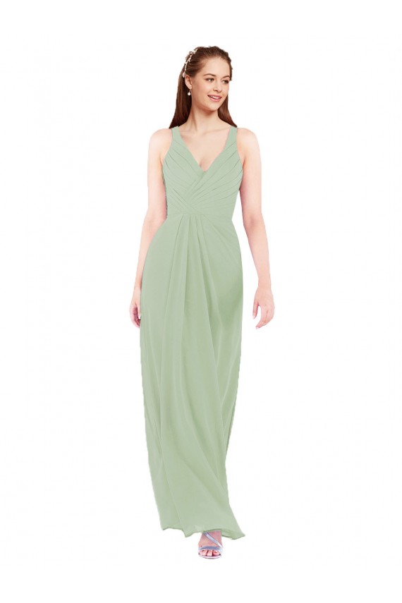 Soft Chiffon Sheath Long Sleeveless Smoke Green Keyhole Back Bridesmaid Dress Sheffield