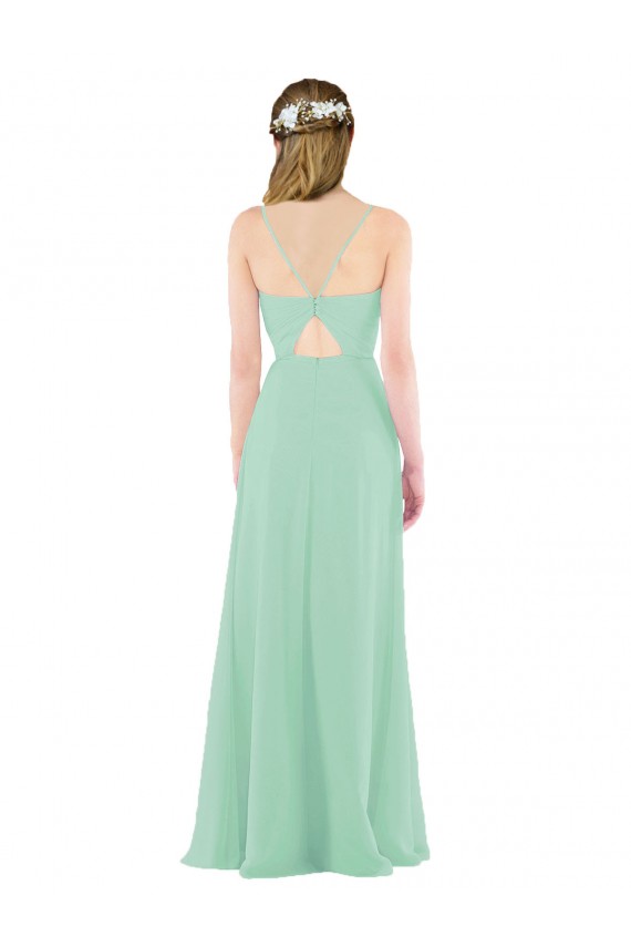 Soft Chiffon Sheath Long Sleeveless Mint Green Keyhole Back Bridesmaid Dress Sheffield