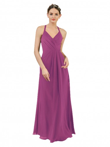 Soft Chiffon Sheath Long Sleeveless Keyhole Back Bridesmaid Dress Sheffield