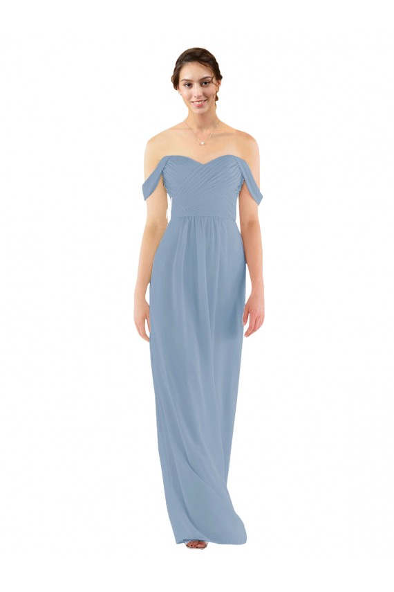 Soft Chiffon Sheath Long Sleeveless Dusty Blue Bridesmaid Dress Sheffield