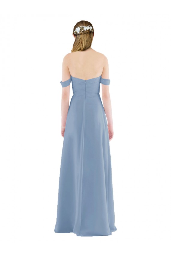 Soft Chiffon Sheath Long Sleeveless Dusty Blue Bridesmaid Dress Sheffield