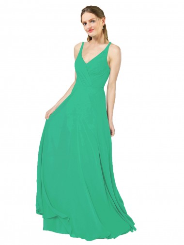 Soft Chiffon Sheath Long Sleeveless Criss Cross Back Emerald Green Bridesmaid Dresses Sheffield