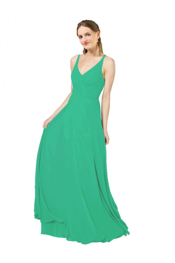 Soft Chiffon Sheath Long Sleeveless Criss Cross Back Emerald Green Bridesmaid Dresses Sheffield