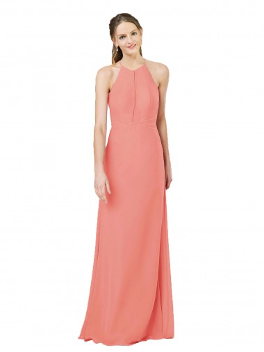 Soft Chiffon Sheath Long Sleeveless Desert Rose Keyhole Back Bridesmaid Dress Sheffield