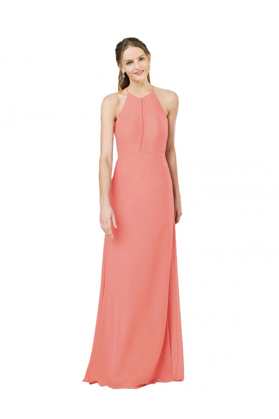 Soft Chiffon Sheath Long Sleeveless Desert Rose Keyhole Back Bridesmaid Dress Sheffield
