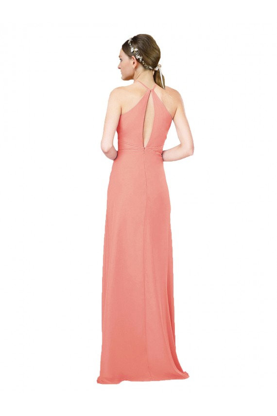 Soft Chiffon Sheath Long Sleeveless Desert Rose Keyhole Back Bridesmaid Dress Sheffield