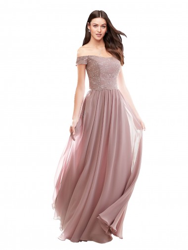 Soft Chiffon & Lace A-Line Long Cap Sleeves Pink Bridesmaid Dresses Sheffield