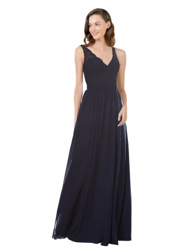 Soft Chiffon & Lace A-Line Sleeveless Dark Navy Bridesmaid Dresses Sheffield