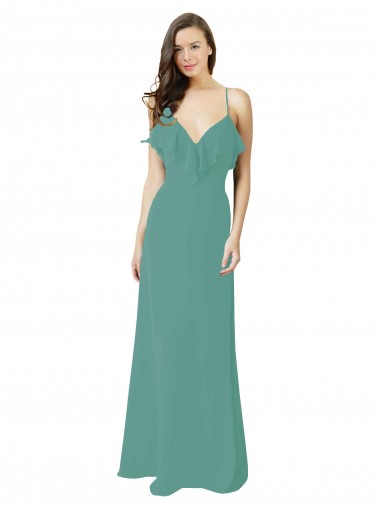Soft Chiffon A-Line Long Sleeveless Icelandic Silver Bridesmaid Gown Sheffield