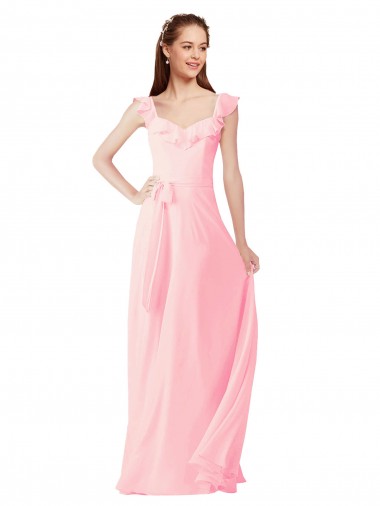 Soft Chiffon A-Line Long Cap Sleeves Bridesmaid Dress Sheffield