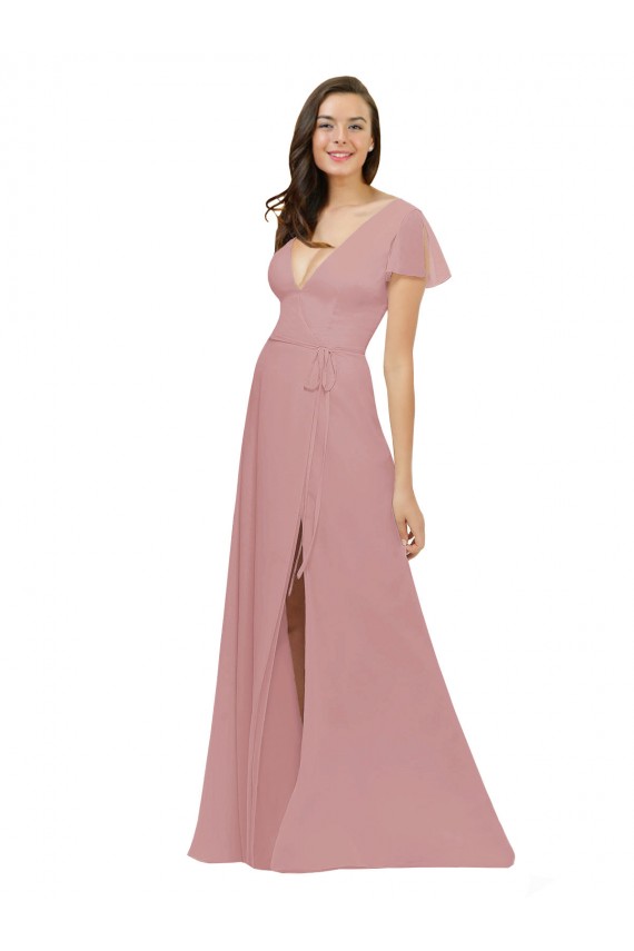 Chiffon A-Line Long Flutter Sleeves V-Back Bridesmaid Dress / Evening Dress Sheffield