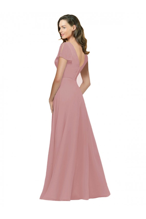 Chiffon A-Line Long Flutter Sleeves V-Back Bridesmaid Dress / Evening Dress Sheffield