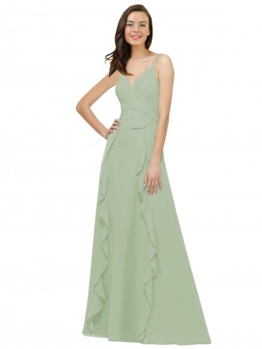 Soft Chiffon A-Line Long Sleeveless Smoke Green Bridesmaid Dresses Sheffield