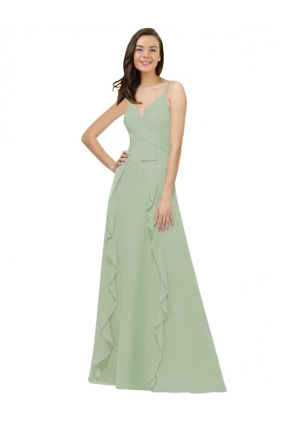 Soft Chiffon A-Line Long Sleeveless Smoke Green Bridesmaid Dresses Sheffield