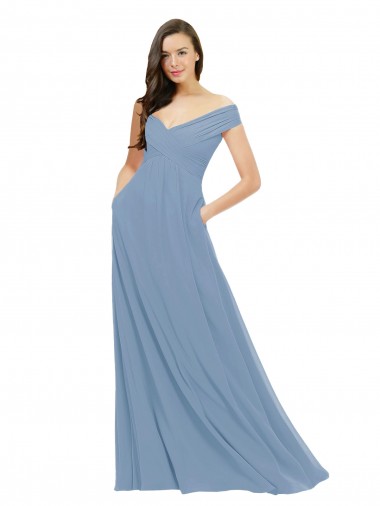 Chiffon A-Line Long Sleeveless Dusty Blue Bridesmaid Dress / Evening Gowns Sheffield