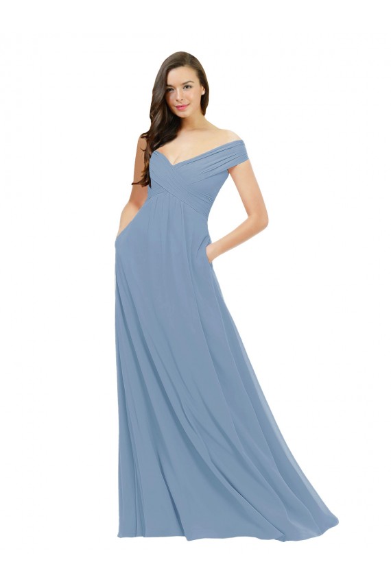 Chiffon A-Line Long Sleeveless Dusty Blue Bridesmaid Dress / Evening Gowns Sheffield