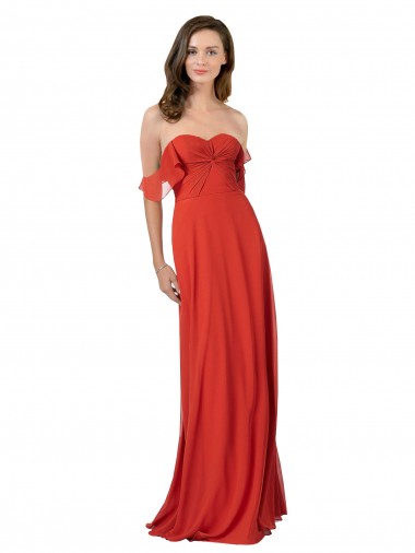 Soft Chiffon A-Line Long Sleeveless Red V-Back Bridesmaid Dress Sheffield