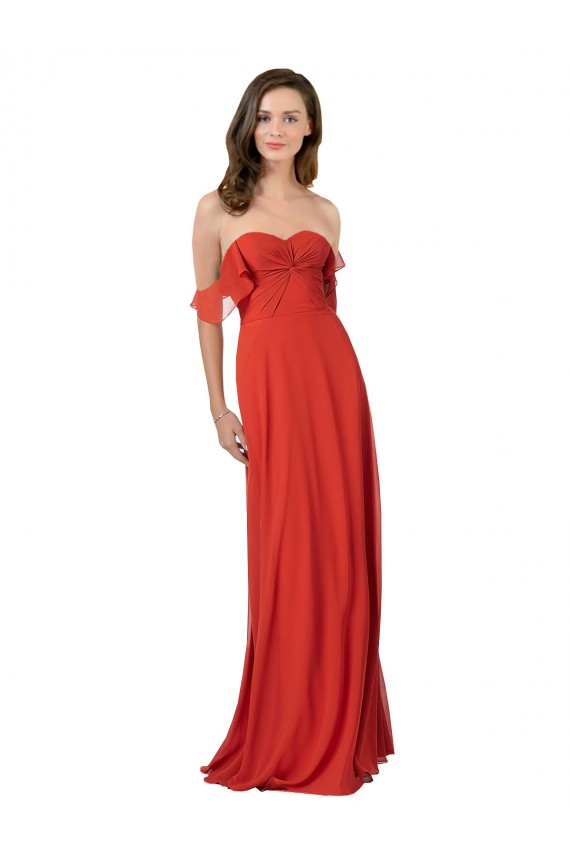 Soft Chiffon A-Line Long Sleeveless Red V-Back Bridesmaid Dress Sheffield