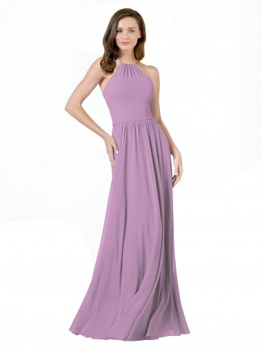 Soft Chiffon A-Line Long Sleeveless Dark Lavender Bridesmaid Dresses Sheffield