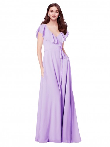 Soft Chiffon A-Line Long Cap Sleeves V-Back Bridesmaid Dress / Formal Dress Sheffield