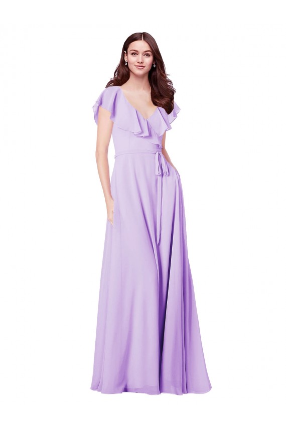 Soft Chiffon A-Line Long Cap Sleeves V-Back Bridesmaid Dress / Formal Dress Sheffield