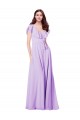 Soft Chiffon A-Line Long Cap Sleeves V-Back Bridesmaid Dress / Formal Dress Sheffield