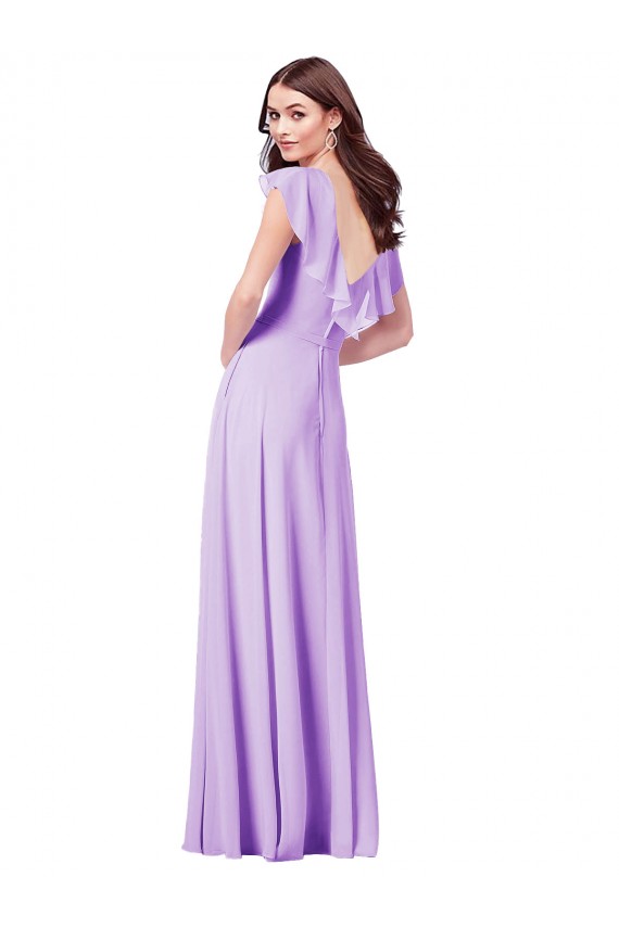 Soft Chiffon A-Line Long Cap Sleeves V-Back Bridesmaid Dress / Formal Dress Sheffield