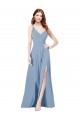 Soft Chiffon A-Line Long Sleeveless Keyhole Back Dusty Blue Bridesmaid Dresses Sheffield