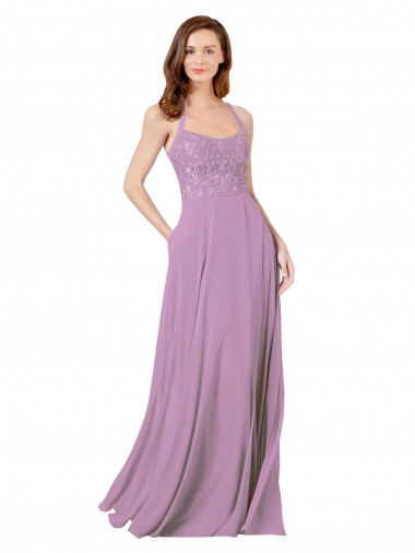 Soft Chiffon & Lace A-Line Long Sleeveless Dark Lavender Bridesmaid Dresses Sheffield