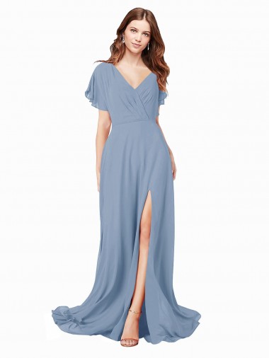 Soft Chiffon A-Line Long Cap Sleeves Black Tie Prom Dress / Bridesmaid Dress Sheffield