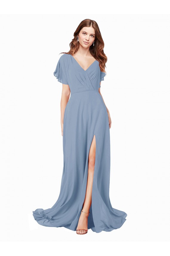 Soft Chiffon A-Line Long Cap Sleeves Black Tie Prom Dress / Bridesmaid Dress Sheffield
