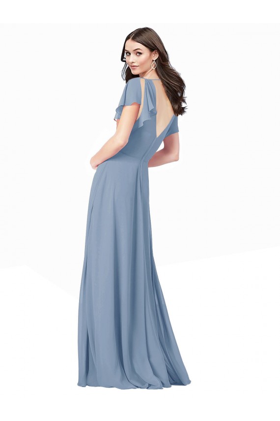 Soft Chiffon A-Line Long Cap Sleeves Black Tie Prom Dress / Bridesmaid Dress Sheffield