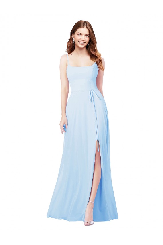 Soft Chiffon Sheath Long Sleeveless Front Side Slit Bridesmaid Dresses Sheffield