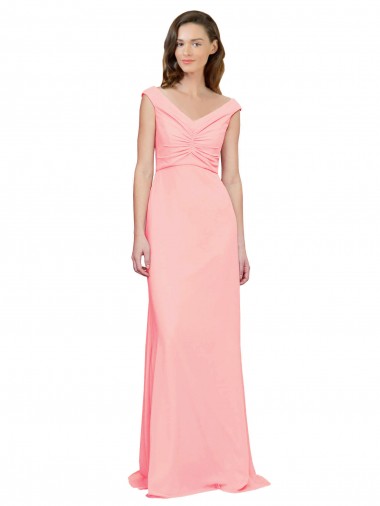 Soft Chiffon A-Line Long Sleeveless Salmon Bridesmaid Dress Sheffield