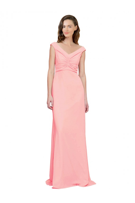 Soft Chiffon A-Line Long Sleeveless Salmon Bridesmaid Dress Sheffield