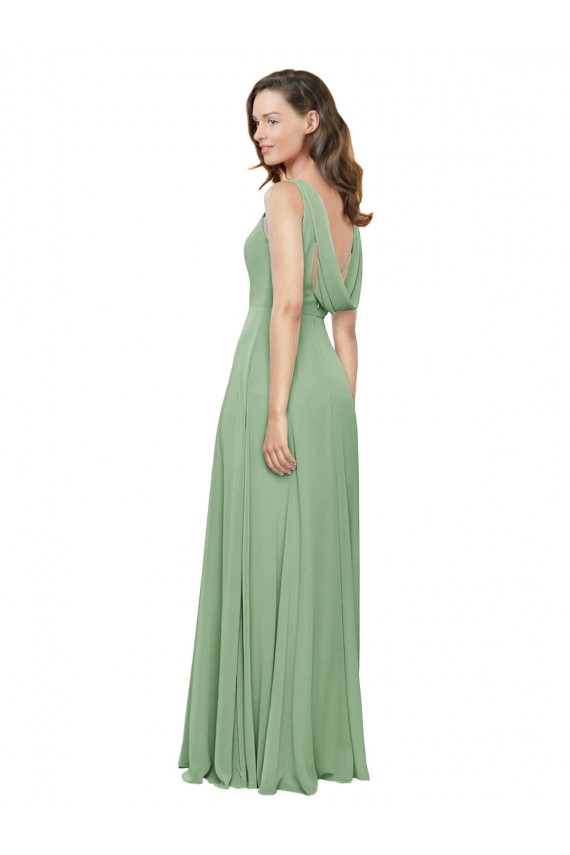 Soft Chiffon A-Line Long Sleeveless Seagrass Bridesmaid Dress Sheffield