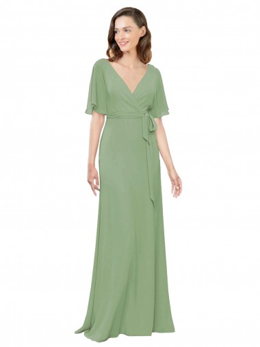 Soft Chiffon A-Line Long Short Flutter Sleeves Bridesmaid Dress Sheffield