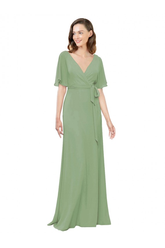 Soft Chiffon A-Line Long Short Flutter Sleeves Bridesmaid Dress Sheffield