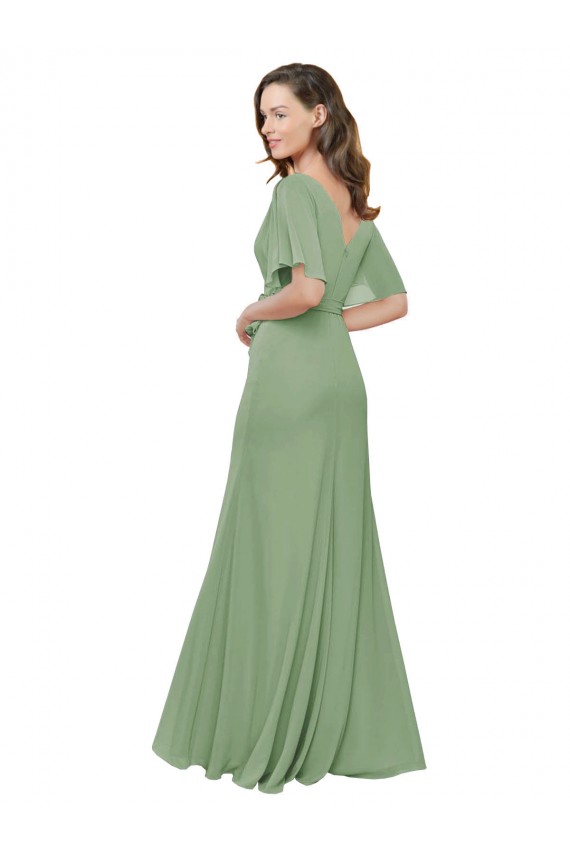 Soft Chiffon A-Line Long Short Flutter Sleeves Bridesmaid Dress Sheffield