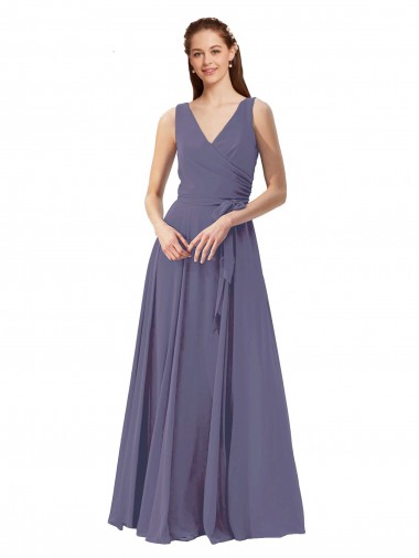 Soft Chiffon A-Line Long Sleeveless Silver Stone Bridesmaid Dress Sheffield